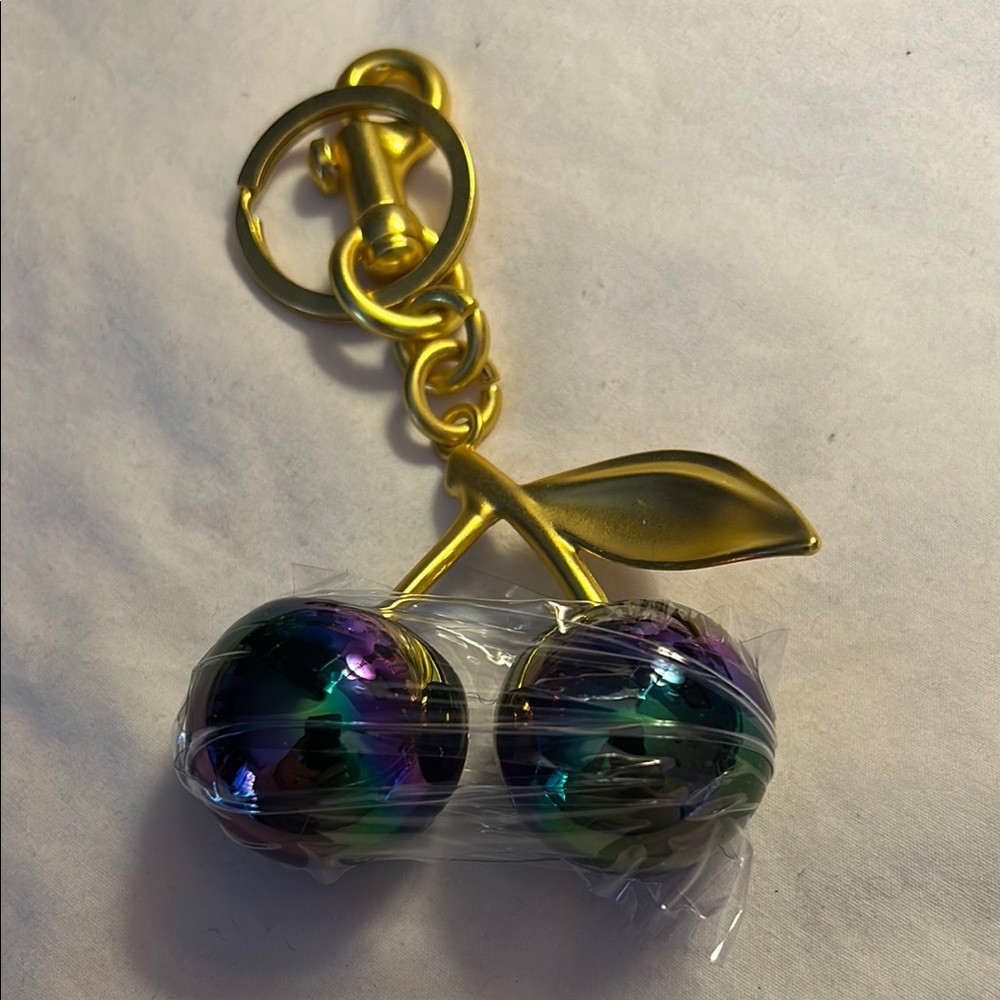CHERRY BAG CHARM OR KEY CHARM PURPLE WITH GOLD ACCENTS